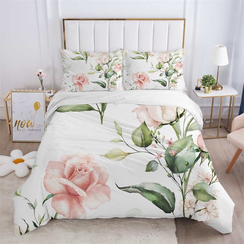Aesthetic Floral Duvet Cover - Rustic Flower White Bedding Set Microfiber