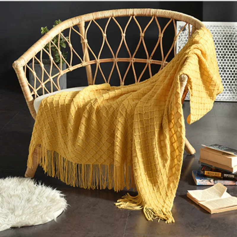 Mustard Yellow Textured Knit T - đánh giá và giá Boho Throw Blanket Fringe