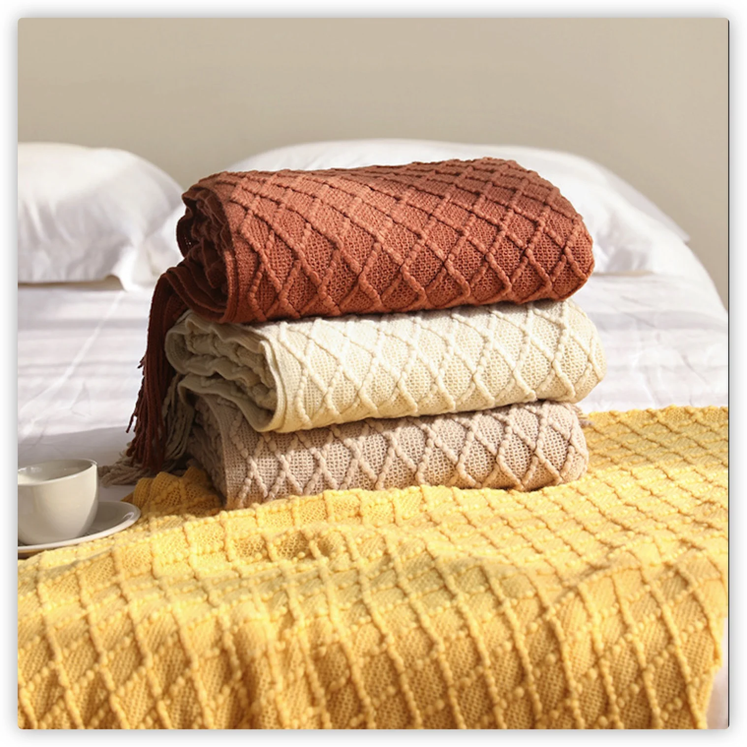 Textile City Diamond Knit Thro - đánh giá và giá Boho Throw Blanket Fringe