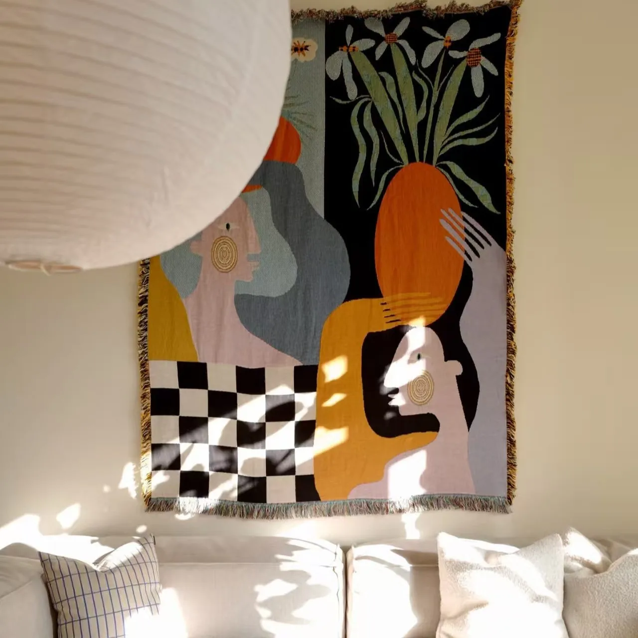 Modern Abstract Art Tapestry B - đánh giá và giá Boho Throw Blanket Fringe